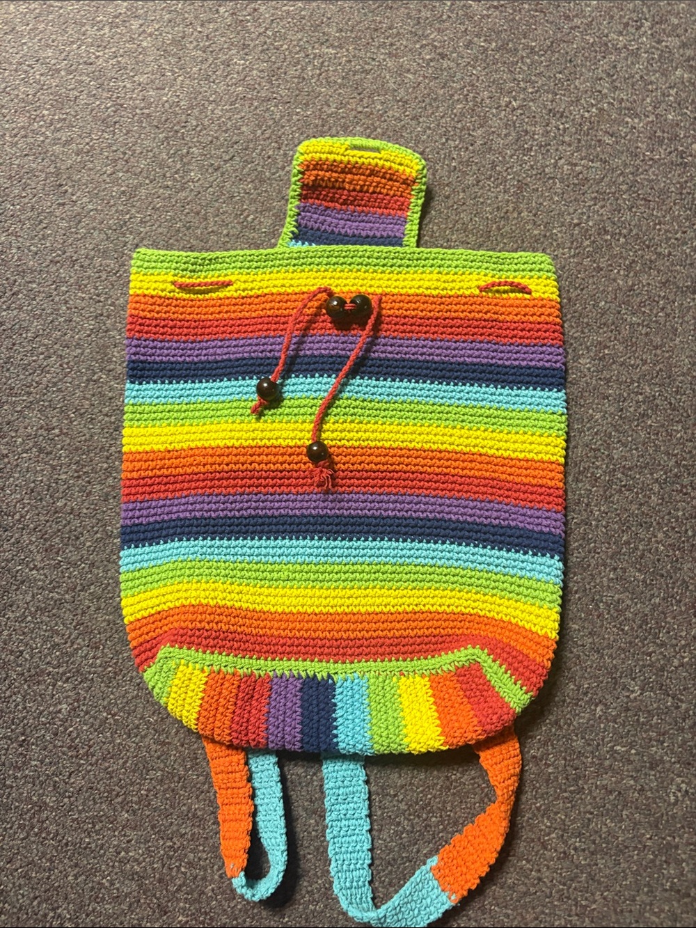 Handmade Rainbow Stripe Crochet Backpack Bag - Multi